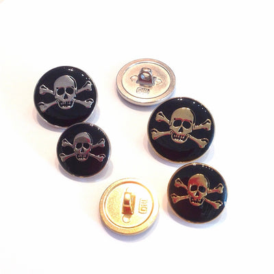 Shanked-Black- and- Gold- or- Silver- Skull- and- Cross-Bone -Metal-Buttons