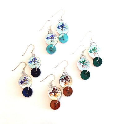 Anna-button-earrings-flower-shell-Blue-Navy-Turquoise-Red-Orange-Green-buttons