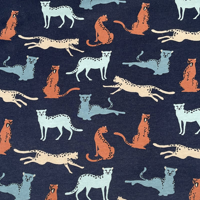 Leopards Navy Soft Sweat Fabric by Poppy