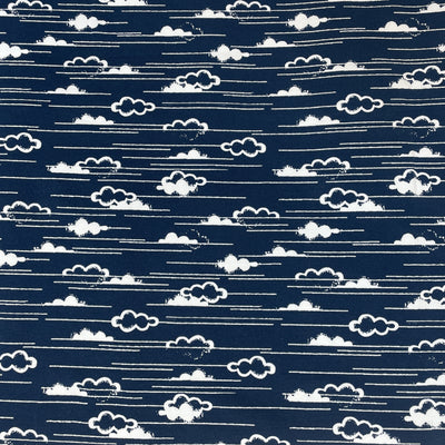 Navy Clouds Organic Cotton Jersey Fabric