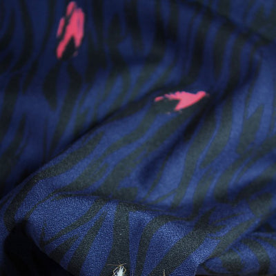Zebra Blue Viscose Crepe Fabric by Eglantine et Zoe