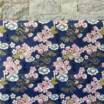 Tigers, Dragons & Flowers Navy Japanese Cotton Fabric