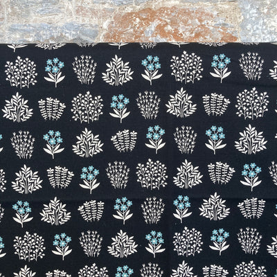 Flower Bunches Black Cotton Linen Fabric by Sevenberry