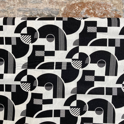 Black and White Bauhaus Tonight Linen Blend Fabric By See You At Six