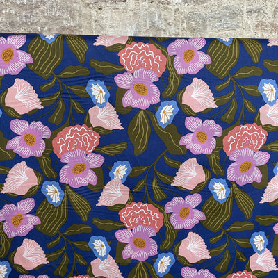 London Floral Cobalt Cotton Voile Fabric by Nerida Hansen
