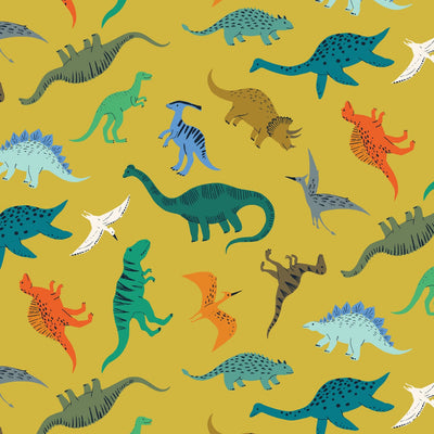 Roar Dinosaur Cotton Fabric Mustard by Dashwood Studios