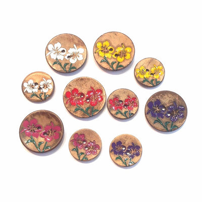 Painted Hibiscus Flower, Coconut Shell limited edition Buttons