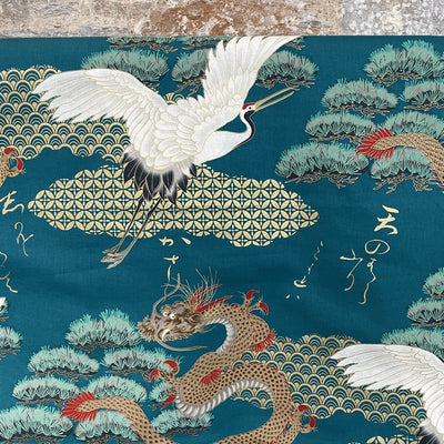 Oriental Heron Teal Japanese Cotton fabric