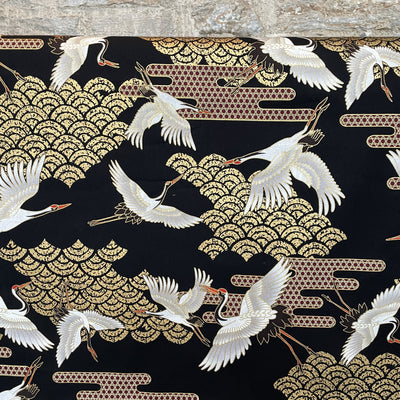 Flying Cranes Black Japanese Cotton Fabric