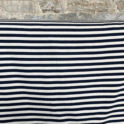 Navy & White Ribbed Striped Jersey Fabric